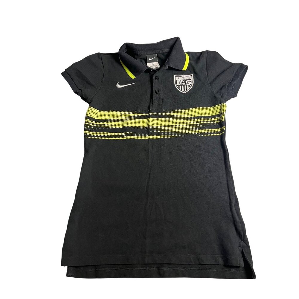 Nike Womens USA Soccer Team Polo Shirt XS Black/Yellow Striped Design